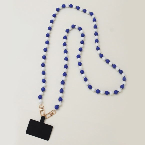 Game Day Two Tone Knotted Beaded Phone Strap Blue White - Picture 1 of 2